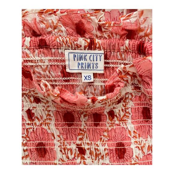 Pink City Prints Jodhpur Smocked Puff Sleeve Midi Dress Dusty Rose Pink Floral - Picture 6 of 6